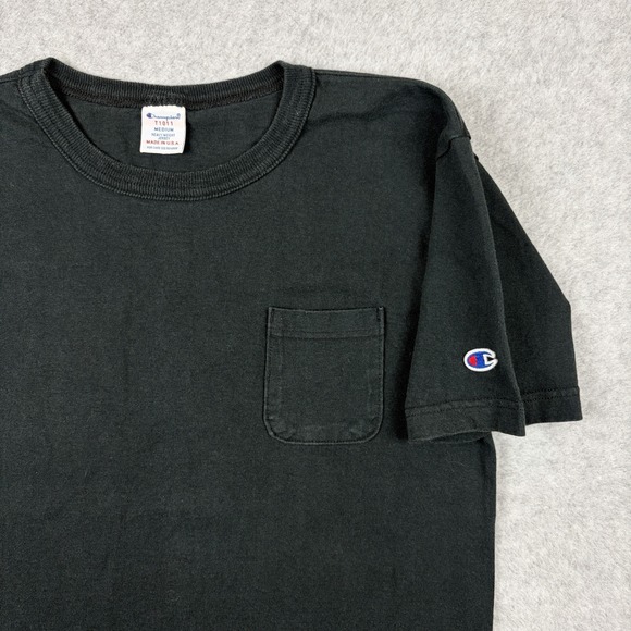 Vintage Champion T Shirt Mens Medium Black T1011 Heavy Cotton Blank 90s USA Made - Picture 6 of 8